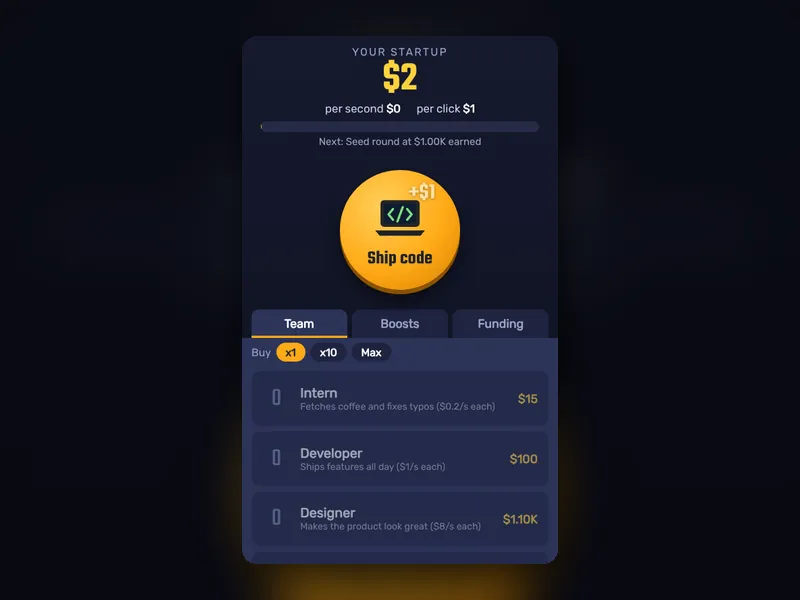 Startup Clicker game